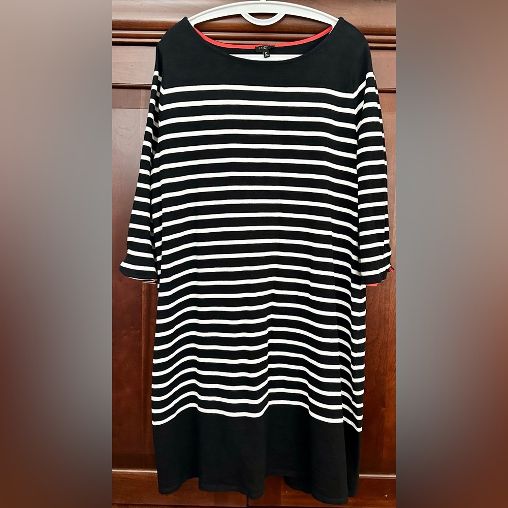 Talbots Black and White Striped Midi Shift Dress